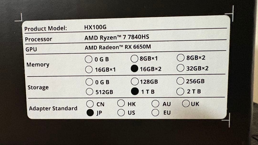 ミニPC Minisforum HX100G