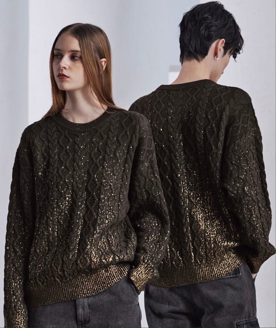 トップス clel Foil Print Cable Crew Neck Knit S