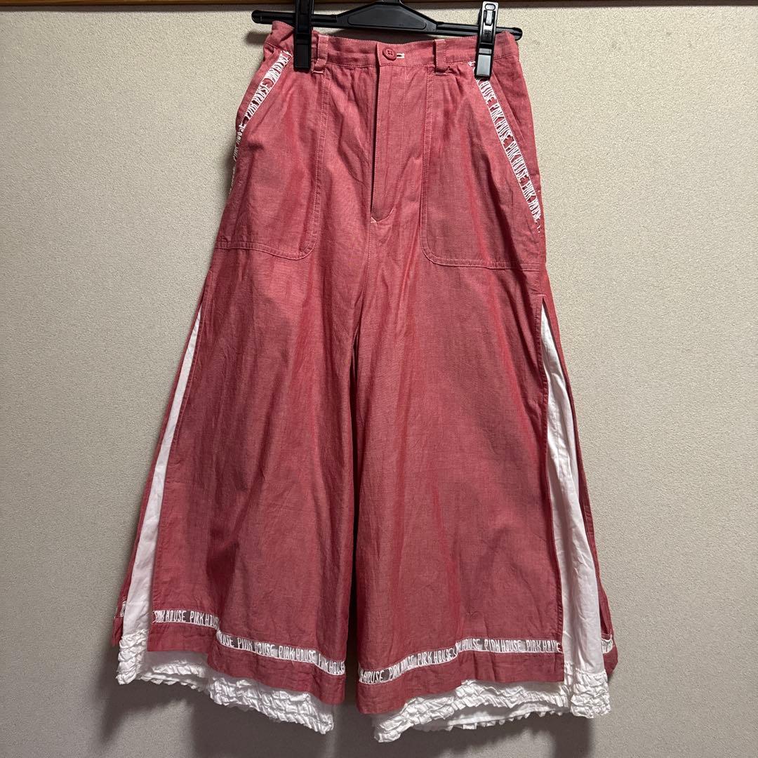 赤 ガウチョパンツ ロゴテープ付き