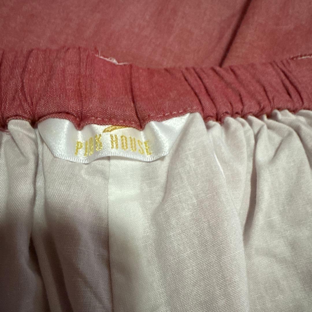 赤 ガウチョパンツ ロゴテープ付き