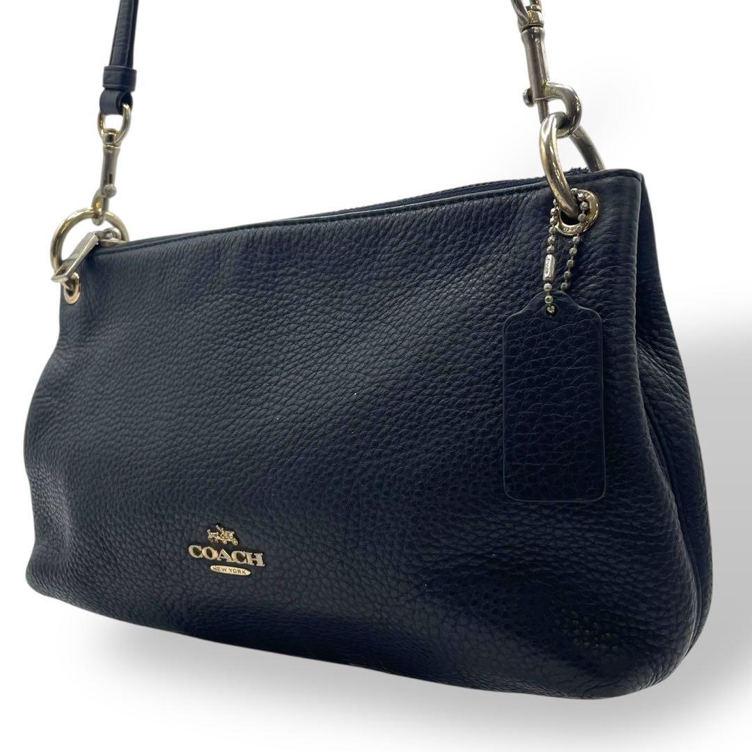 美品✨️コーチ ショルダーバッグ クロスボディ レザー シボ革 紺 ネイビー