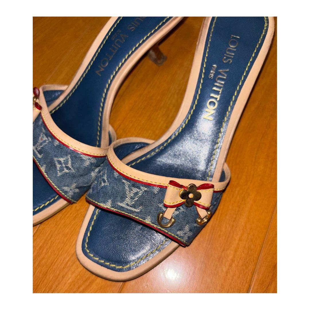 ルイヴィトン　モノグラム　デニム　リボン　ミュール　サンダル (サイズ36)