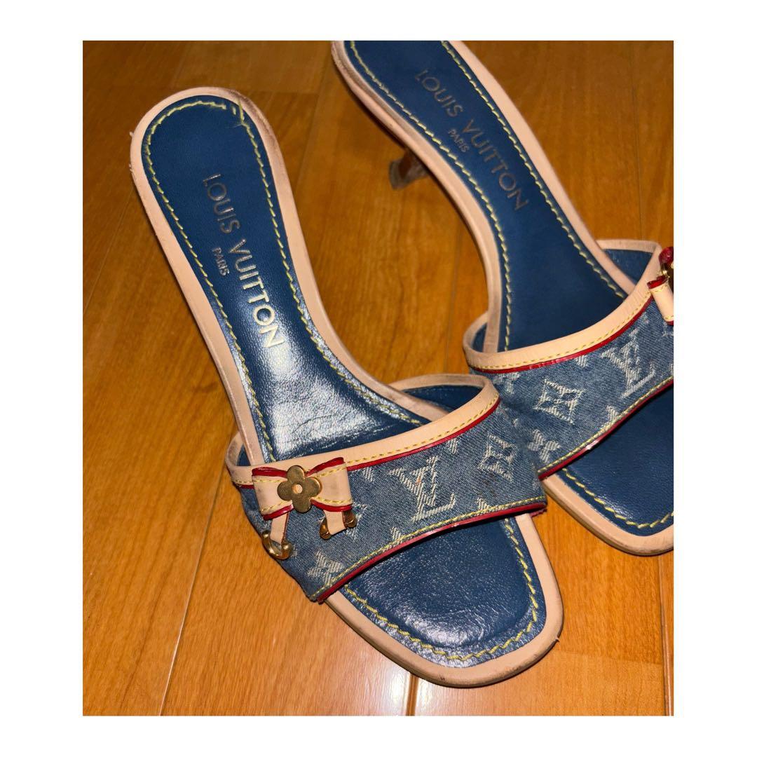 ルイヴィトン　モノグラム　デニム　リボン　ミュール　サンダル (サイズ36)