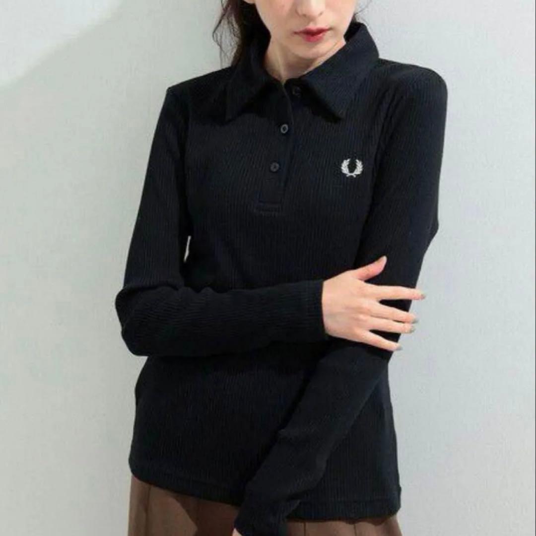 【美品】レイビームス × フレッドペリー リブロングスリーブ ポロシャツ 黒