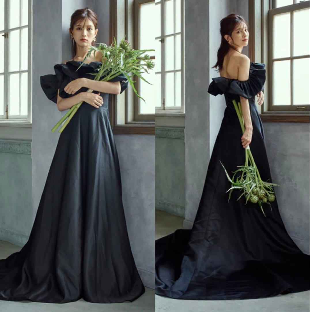 ドレスプロダクション　オフショルダー Aラインドレス ブラック（W274BK）