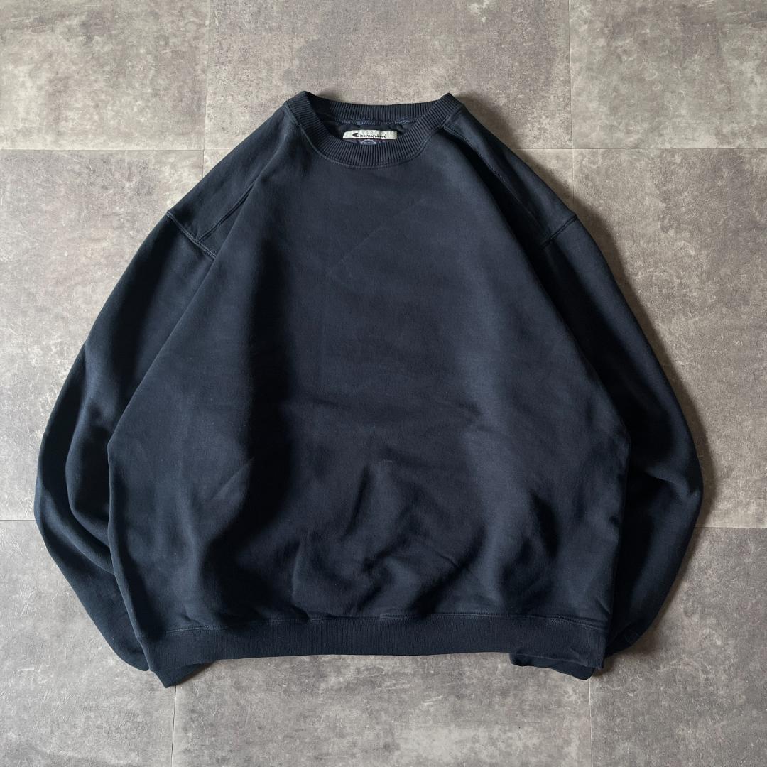00s Champion 無地スウェット 刺繍ロゴ 黒 XL A442 目なし