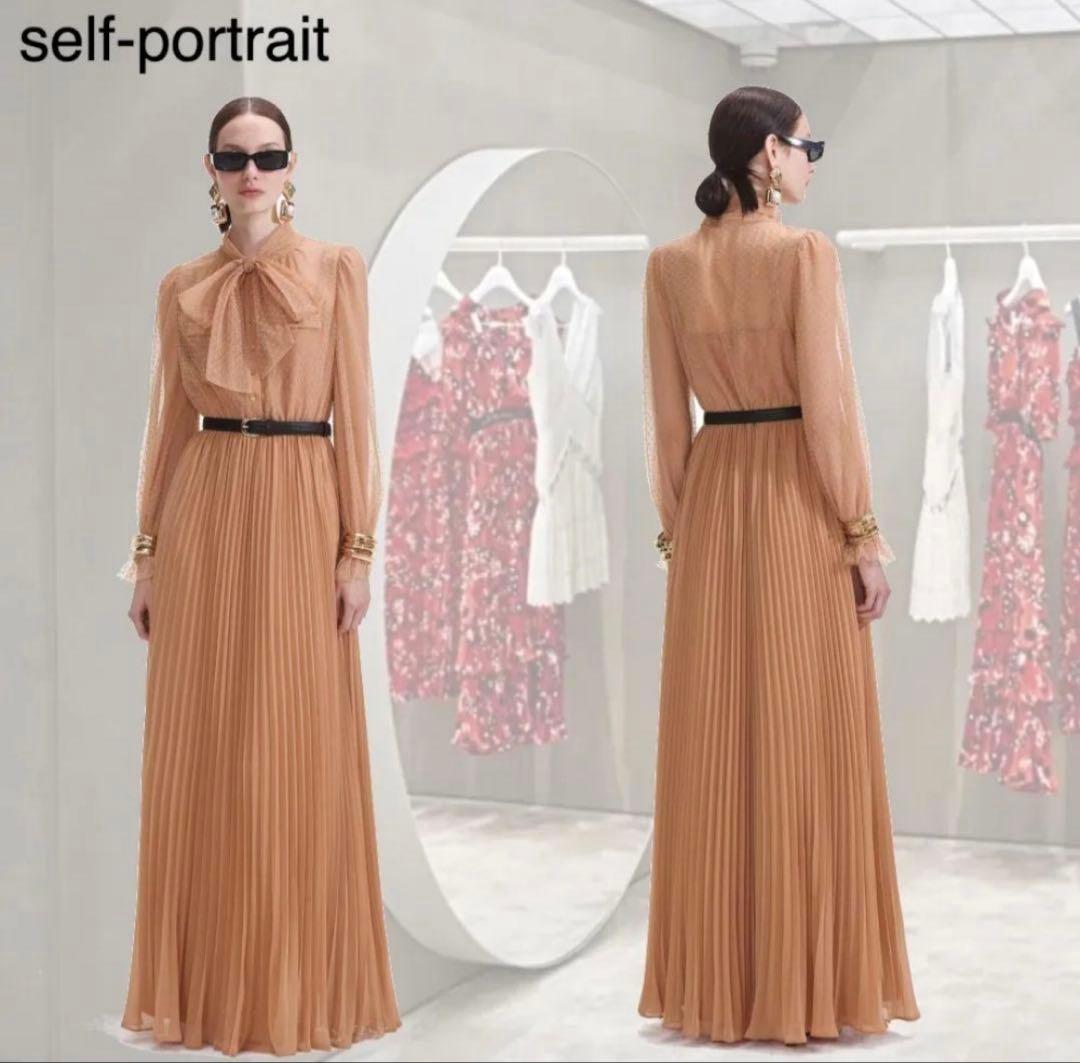 25新作♡ SelfPortrait タンドットメッシュマキシドレス♡UK4