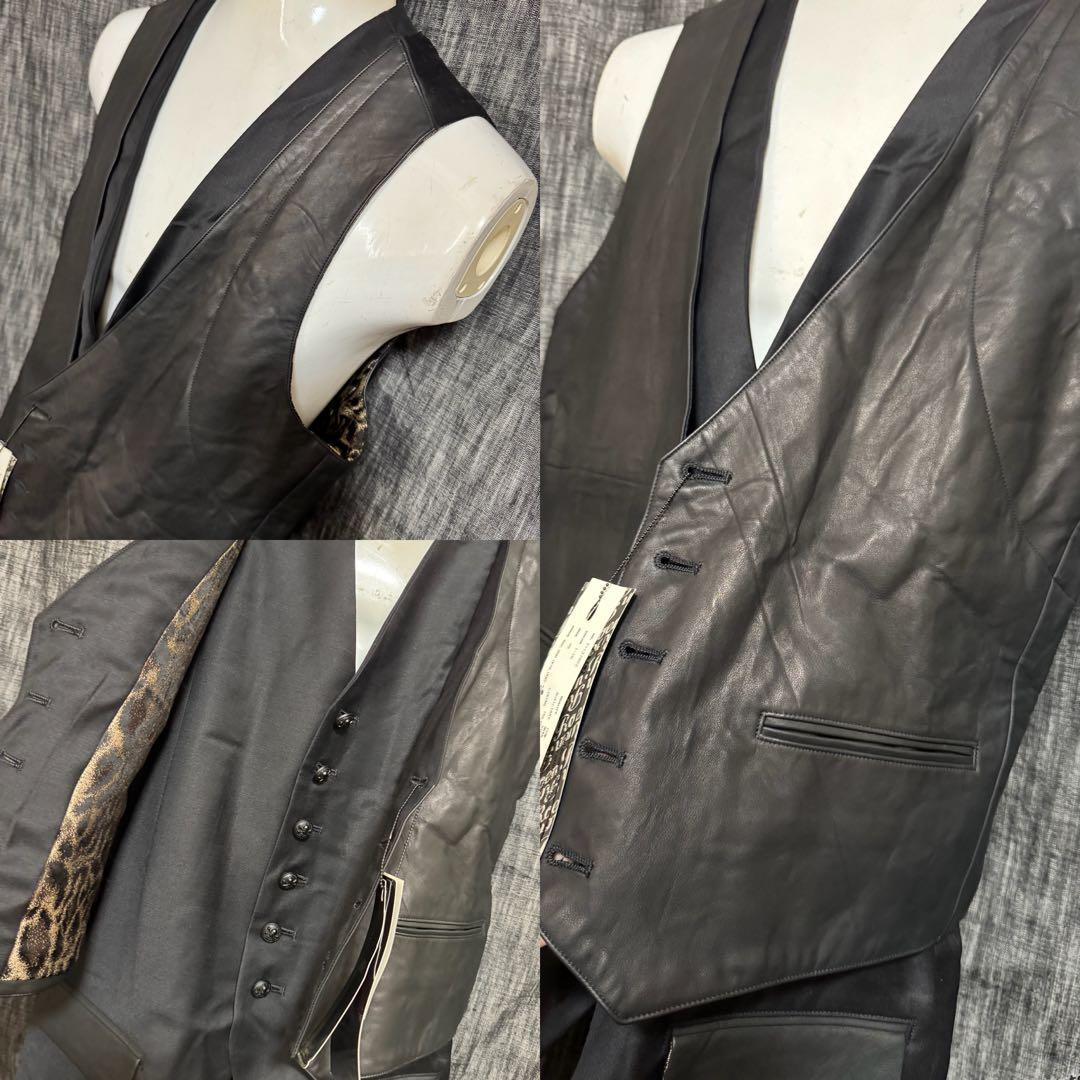 定価86900円 タグありROEN 牛革　レザーベスト　スワロスカル　ジレ　黒