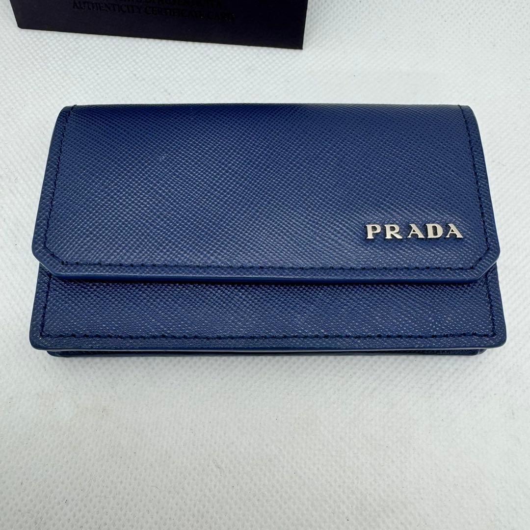 PRADA ネイビー 名刺入れ サフィアーノレザー