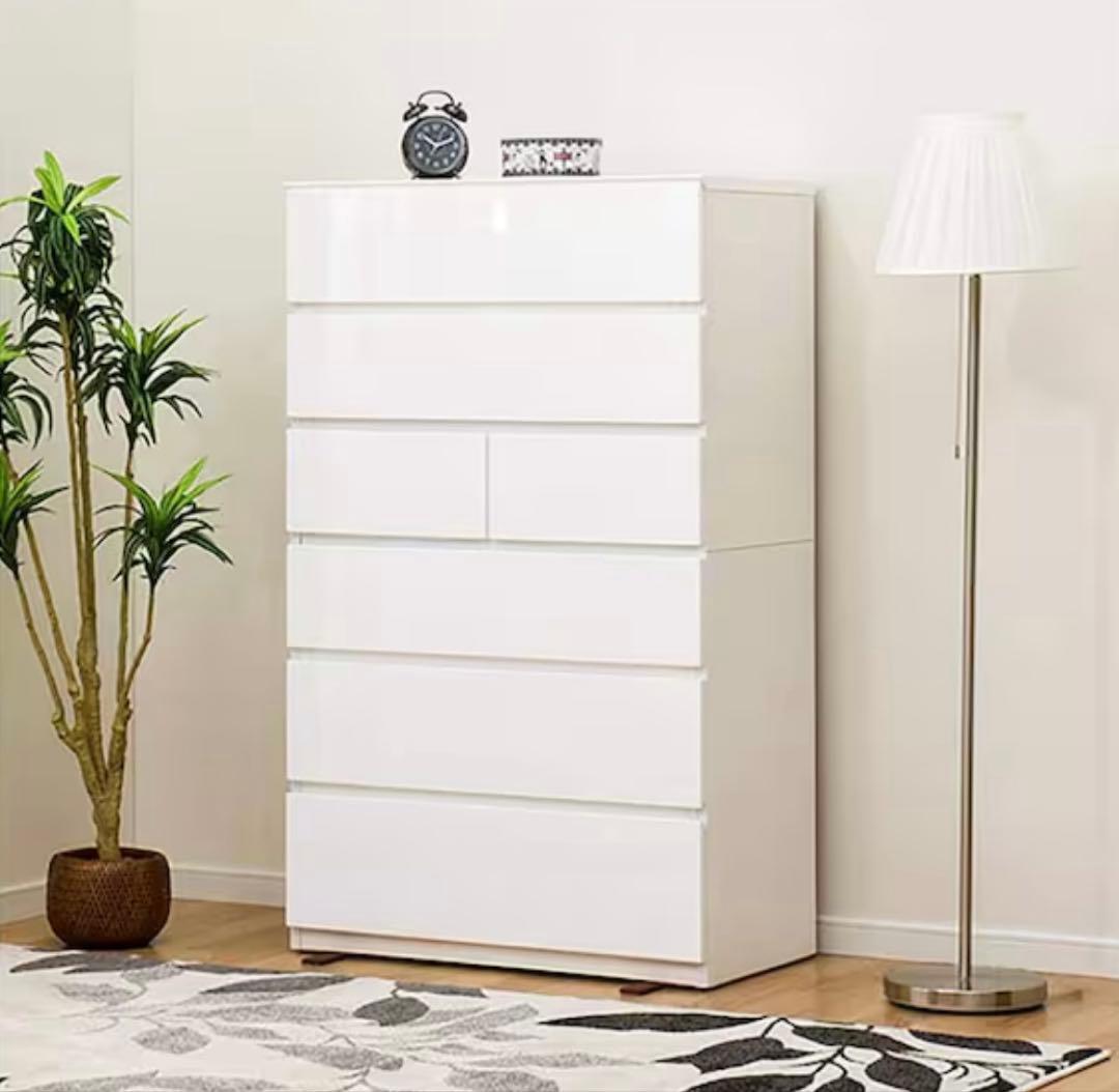 ニトリ ハイチェスト(クエス 80-6HC WH) 引出し6段 ホワイト 白