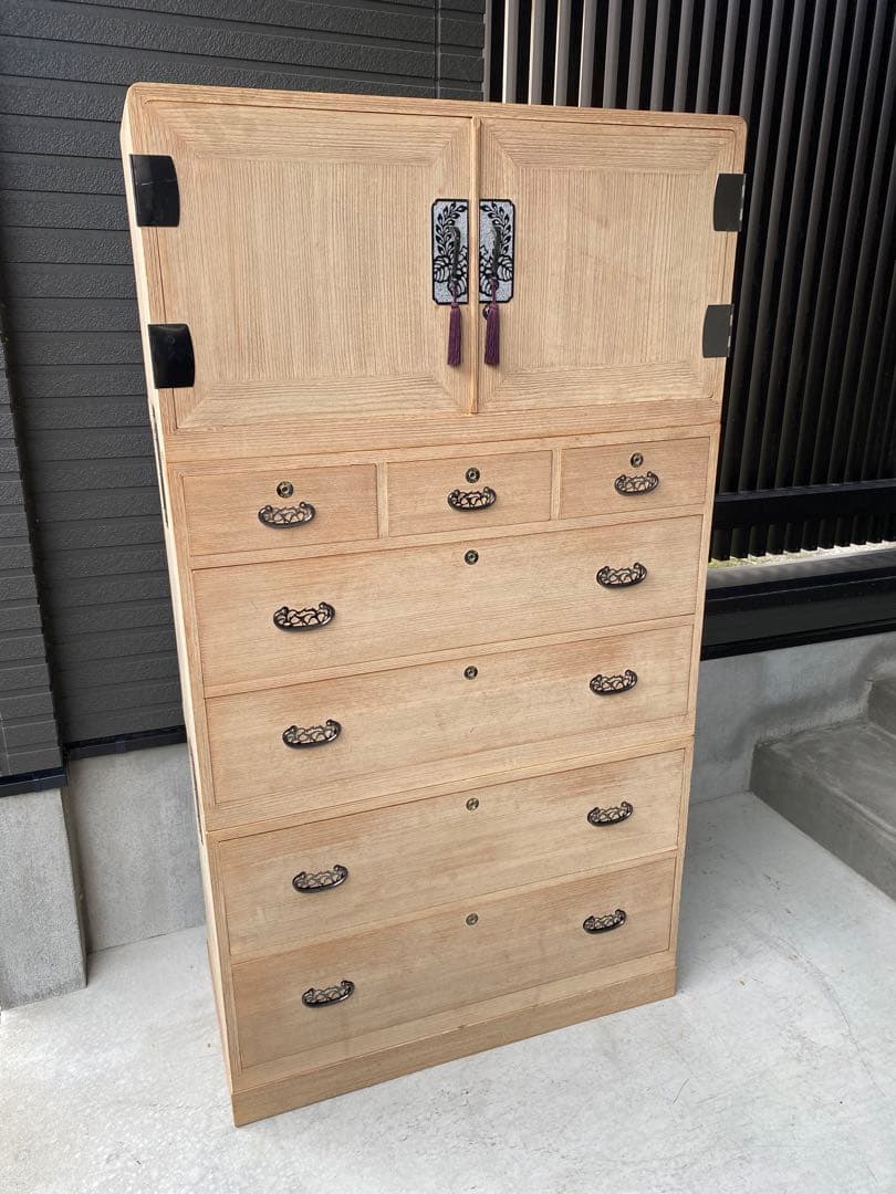 自宅保管 総桐箪笥 飾り金具 和箪笥 着物箪笥 3分割 昭和レトロ アンティーク