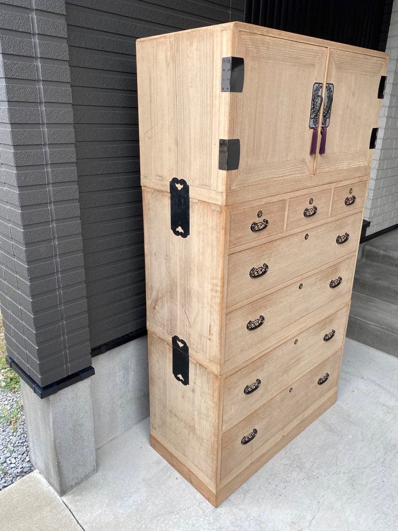 自宅保管 総桐箪笥 飾り金具 和箪笥 着物箪笥 3分割 昭和レトロ アンティーク