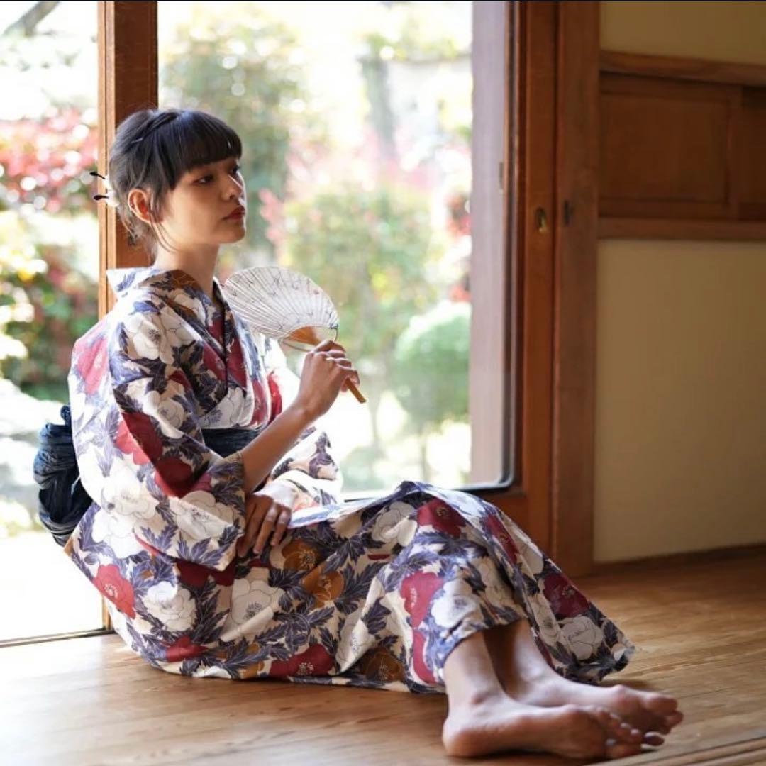 utatane ニコアンティーク和歌山染工　浴衣　ネイビー　セット　帯　兵児帯