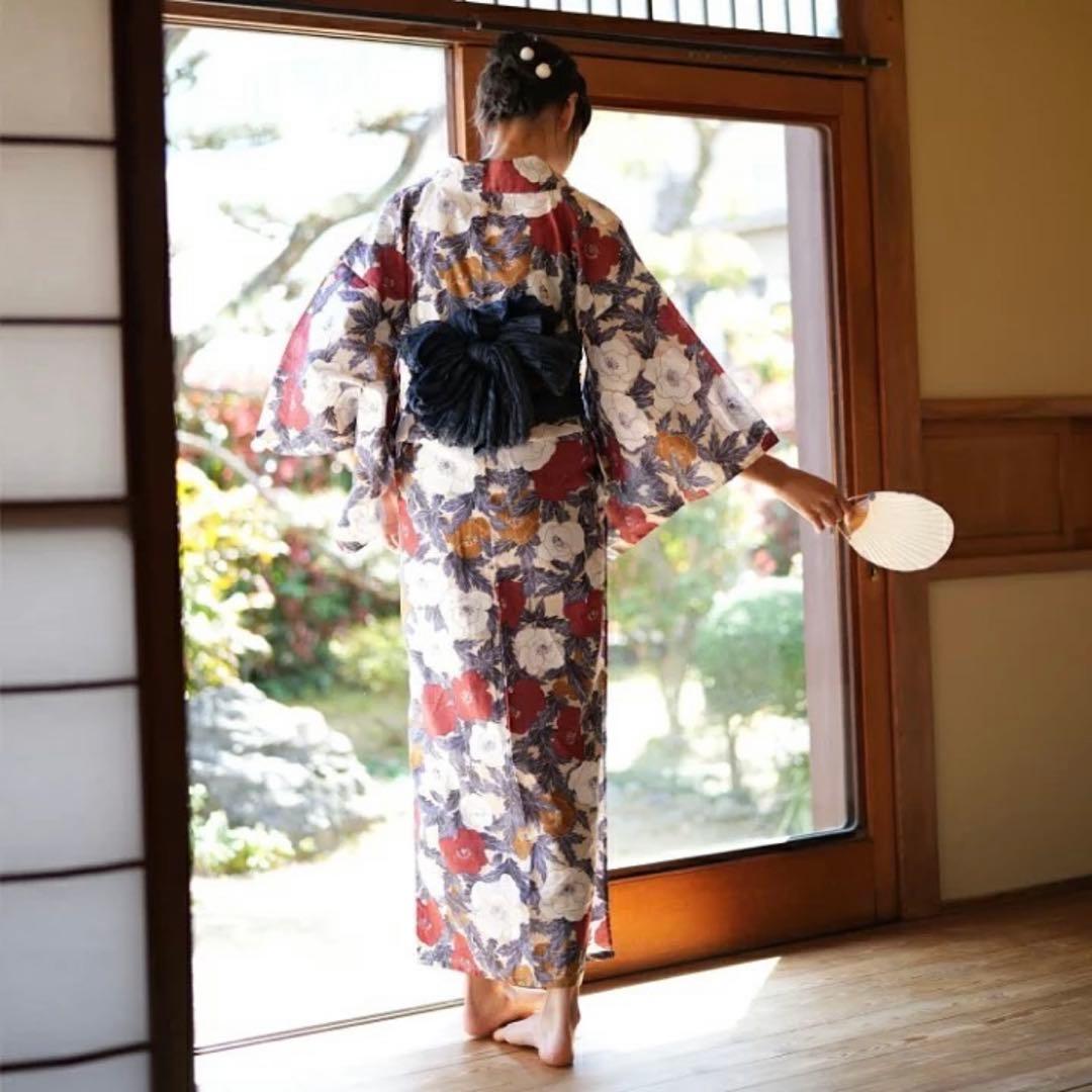 utatane ニコアンティーク和歌山染工　浴衣　ネイビー　セット　帯　兵児帯