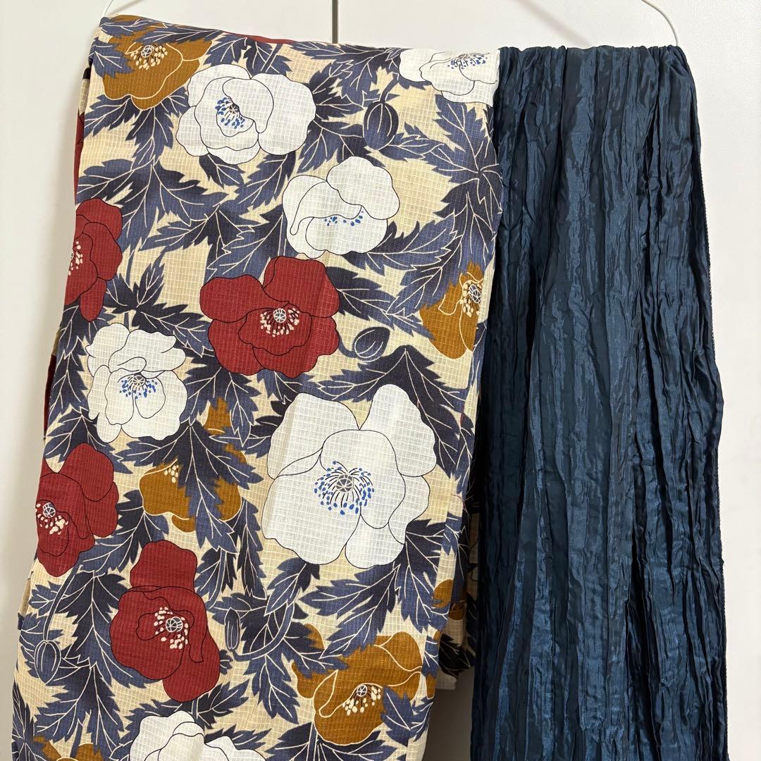 utatane ニコアンティーク和歌山染工　浴衣　ネイビー　セット　帯　兵児帯
