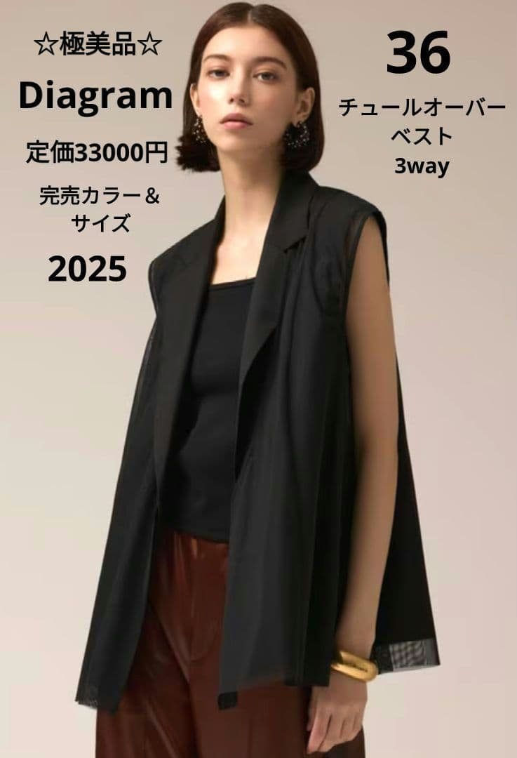 GRACE CONTINENTAL ダイアグラム　チュールオーバーベスト 黒36