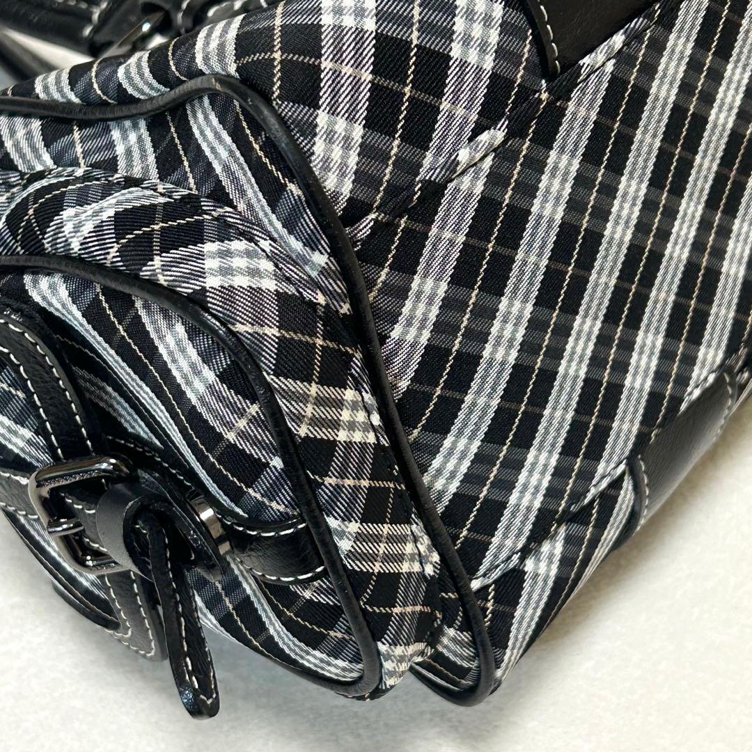 【極美品】バーバリーブルーレーベル　ミニボストンバッグ　マイクロチェック　黒