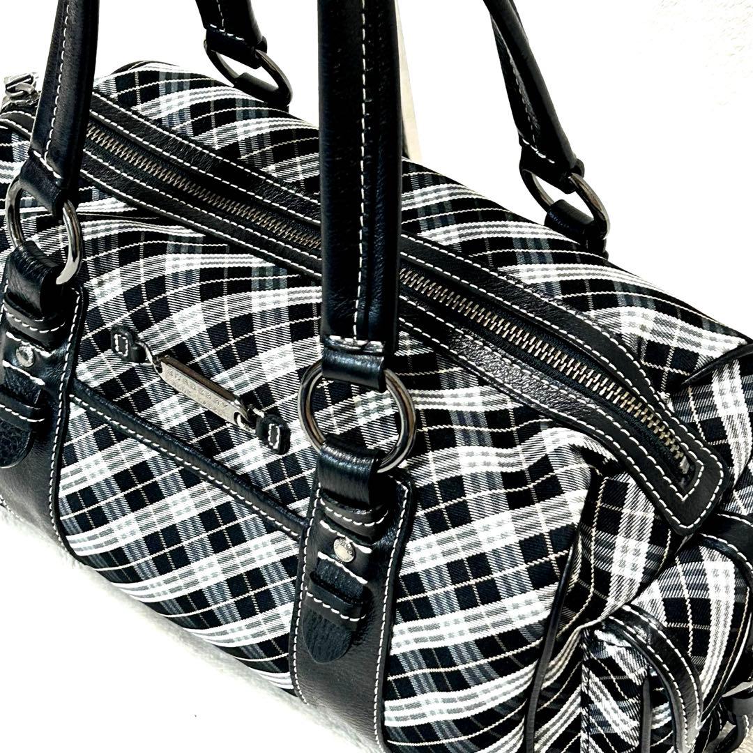 【極美品】バーバリーブルーレーベル　ミニボストンバッグ　マイクロチェック　黒