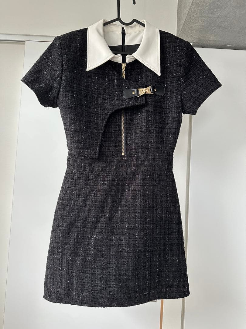 m*♡様 【Randy】ブラックツイードミニワンピース 半袖