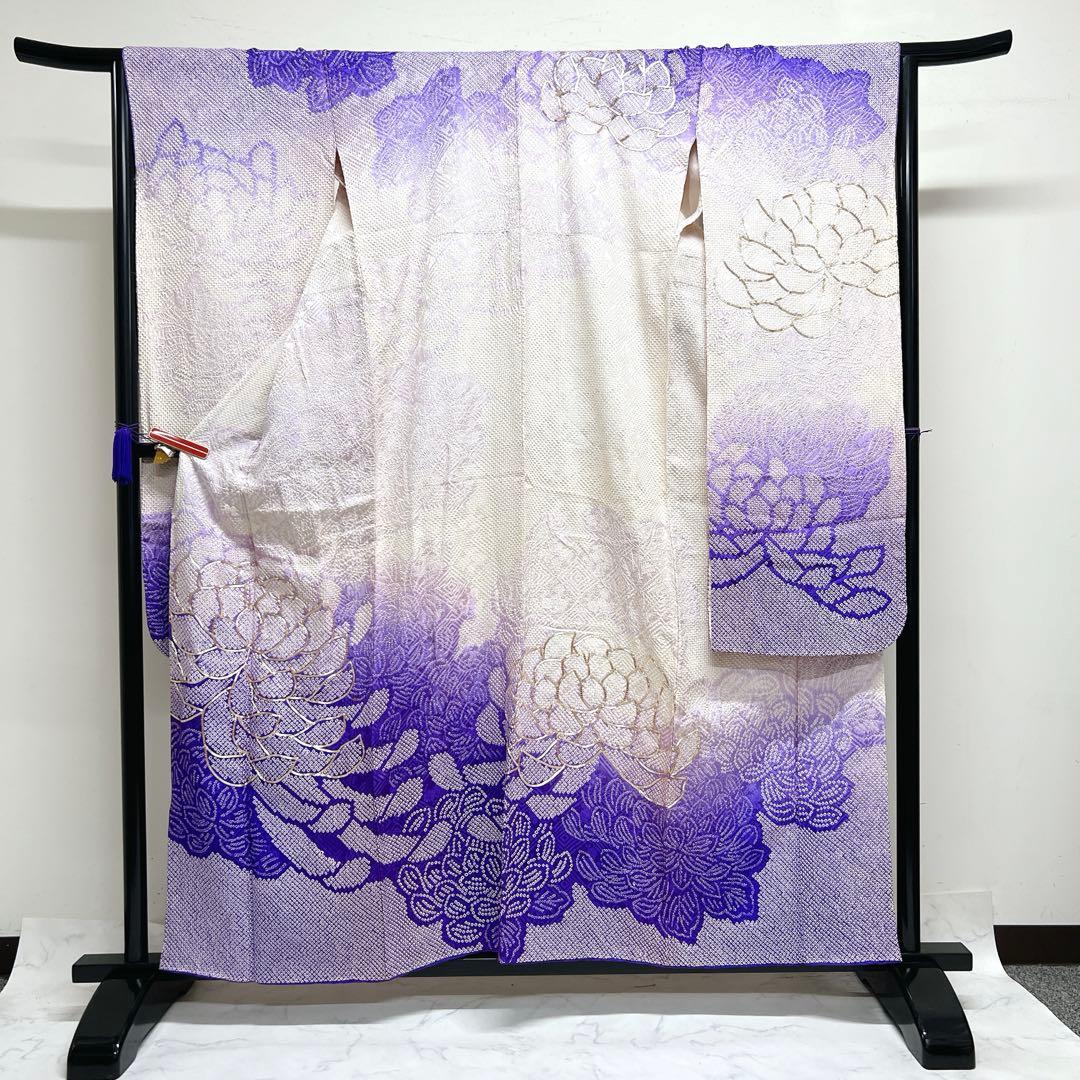 振袖　金駒刺繍　総絞り　菊　菱地紋　晴れの日　成人式　着物　013tz