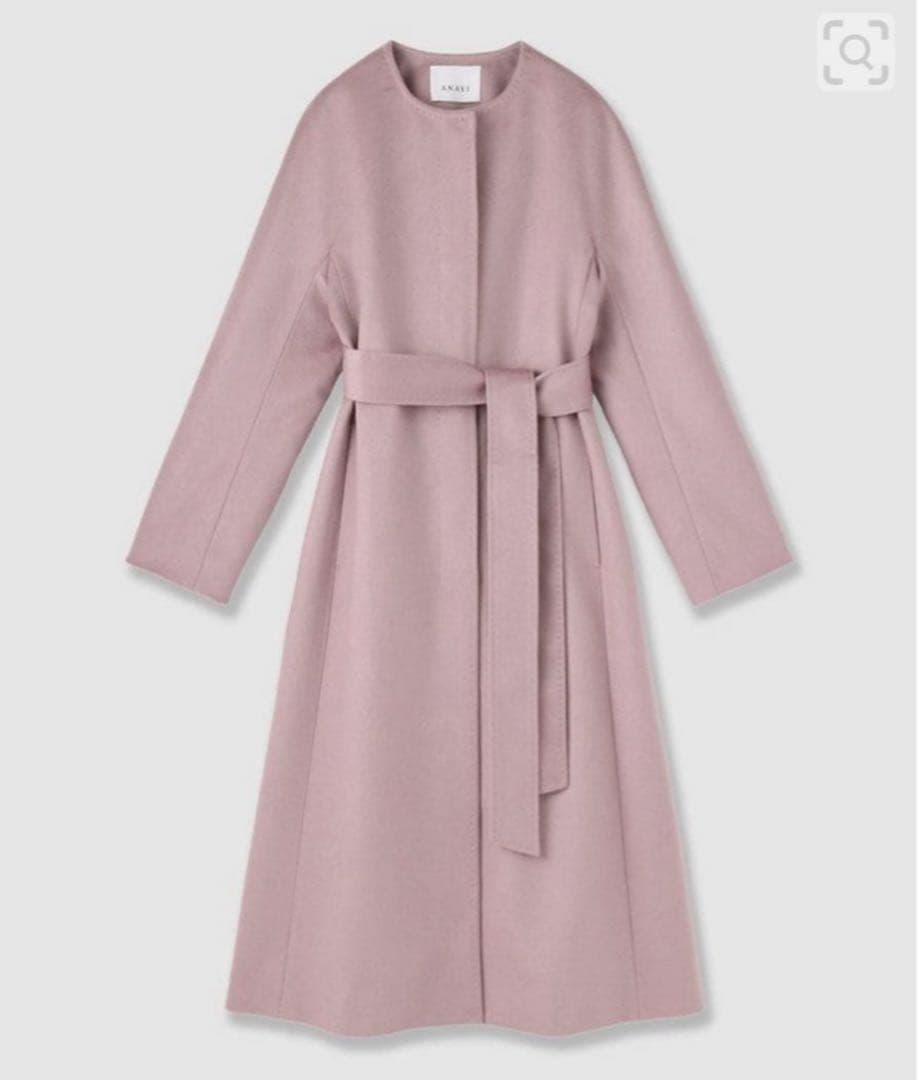 新品・タグ付き＊ANAYI カシミヤベルト付きクルーコート(ピンク)38