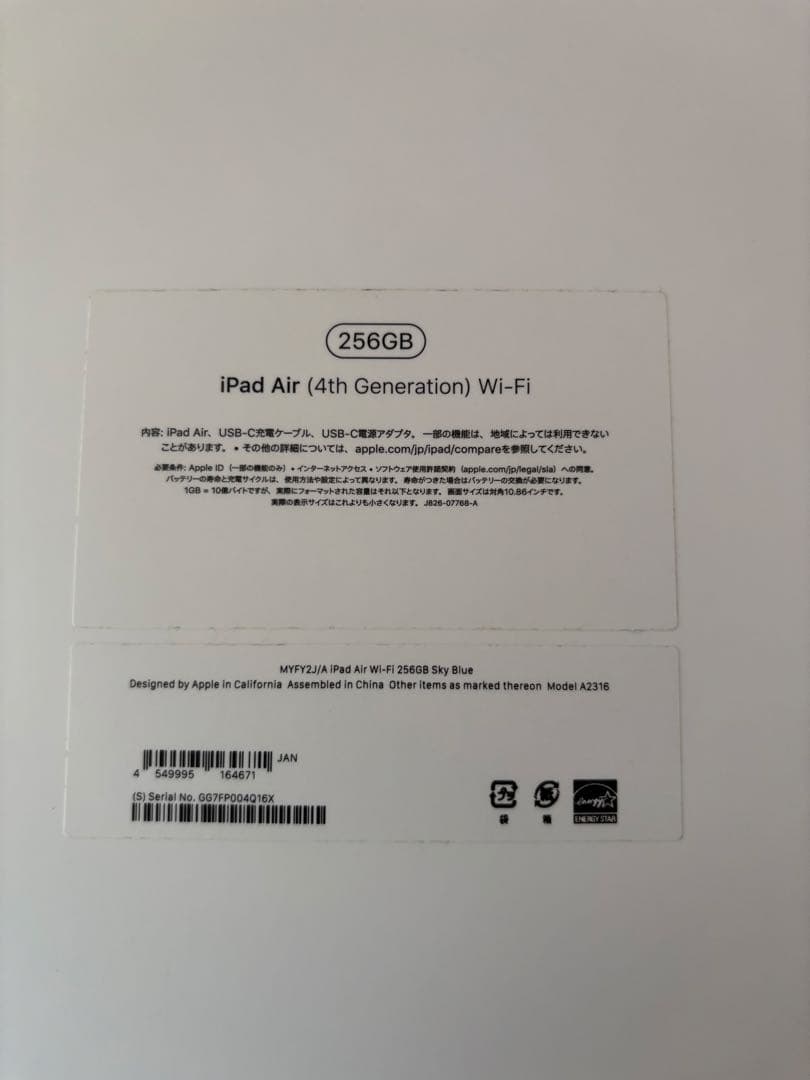 iPad Air 第四世代　256GB wi-fiモデル（スカイブルー）