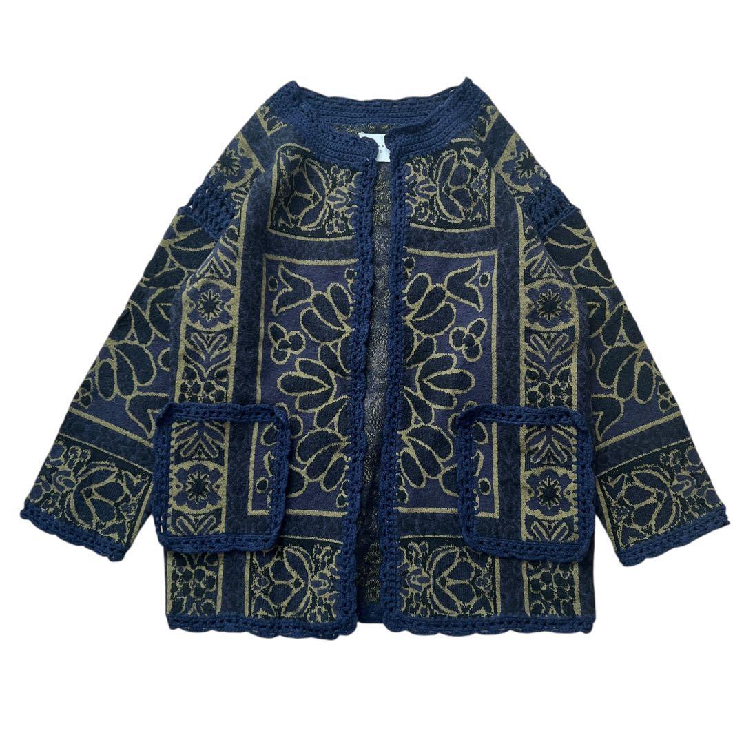Ameri　RUG PATTERN KNIT JACKET　ネイビー