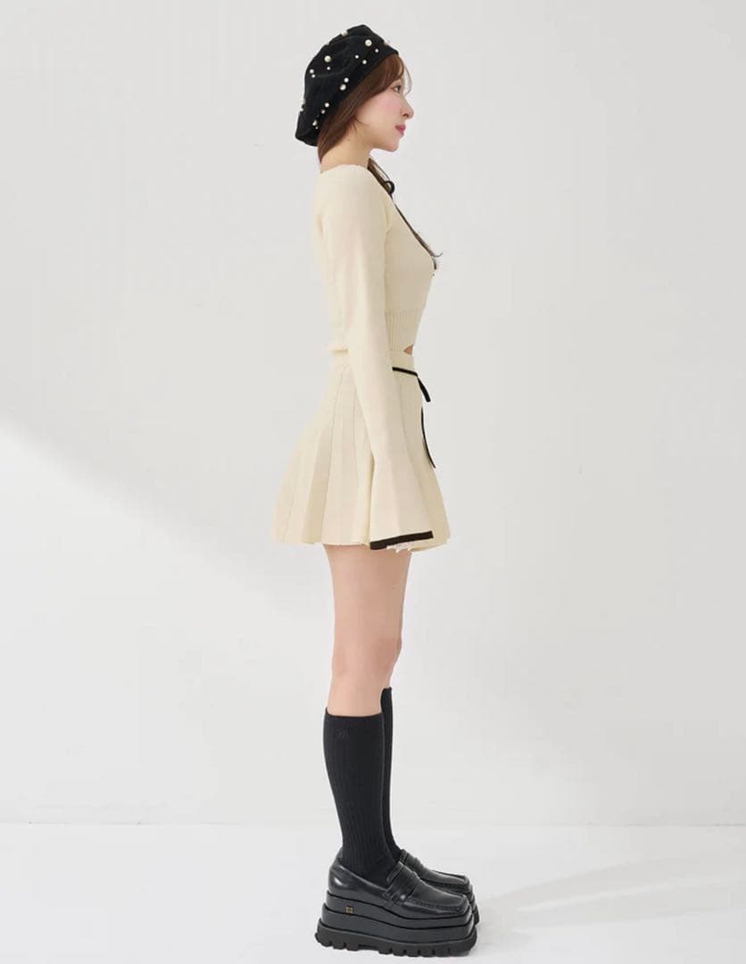 即日配送darichウエストオープンリボンデザインニットミニワンピースFleeL