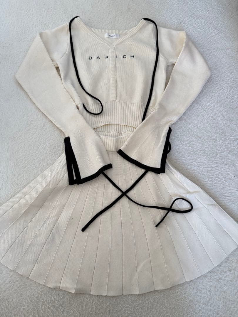 即日配送darichウエストオープンリボンデザインニットミニワンピースFleeL