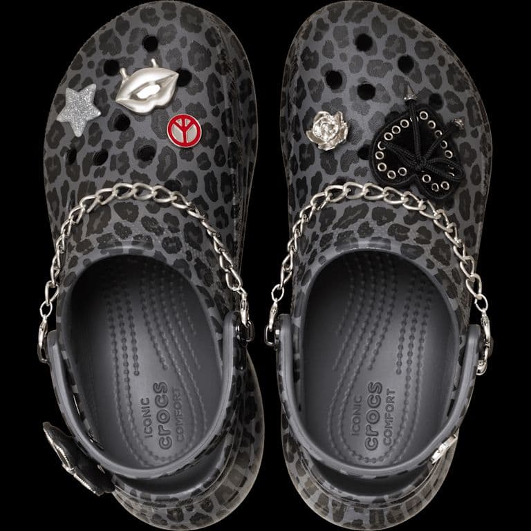 ヒョウ柄 クロッグサンダル チェーン付きクロックス