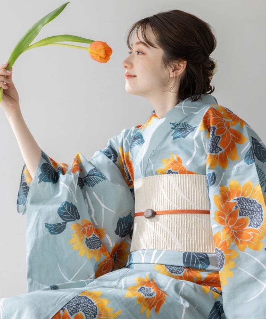 mahoさま　ひまわり柄 浴衣 Mサイズ　帯・下駄・腰紐2本セット