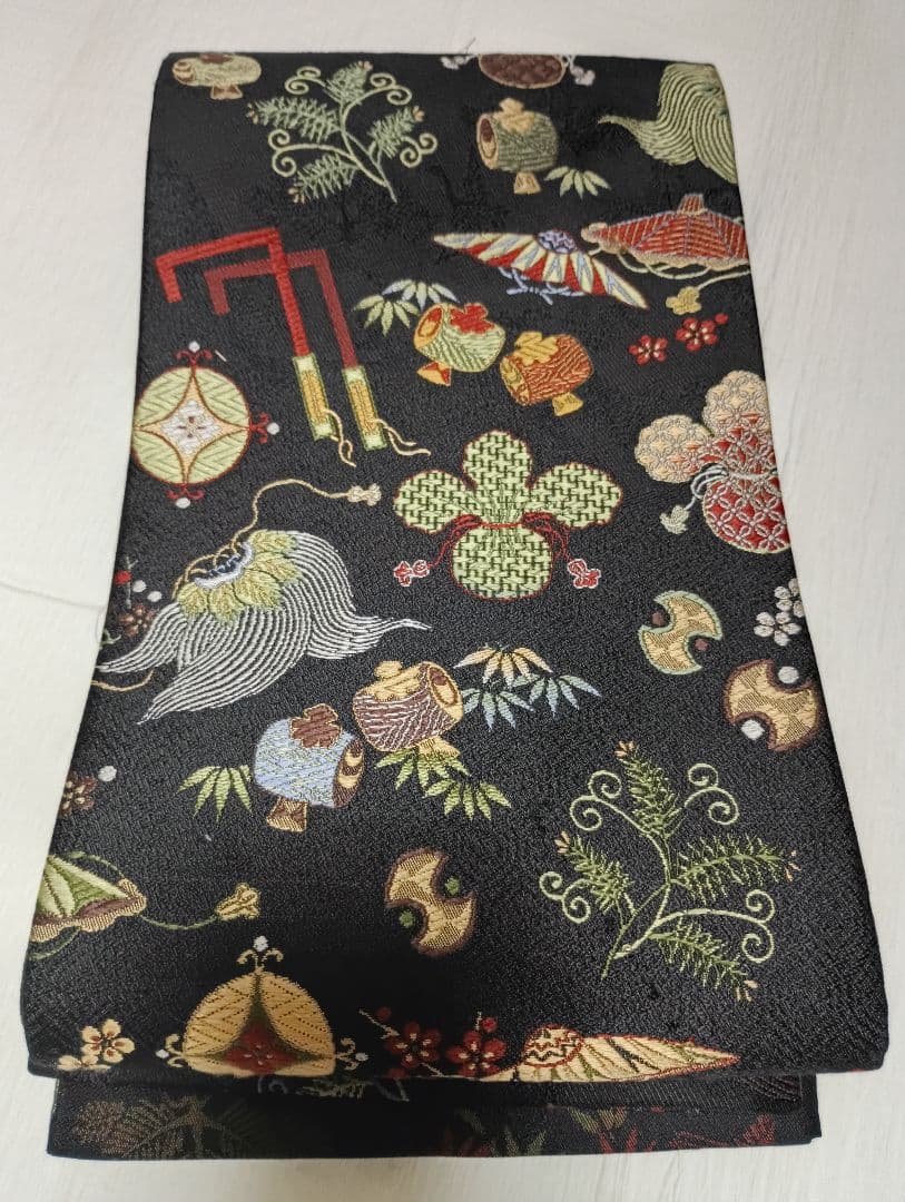 半幅帯　宝尽くし　 伝統工芸士　新井寛謹製