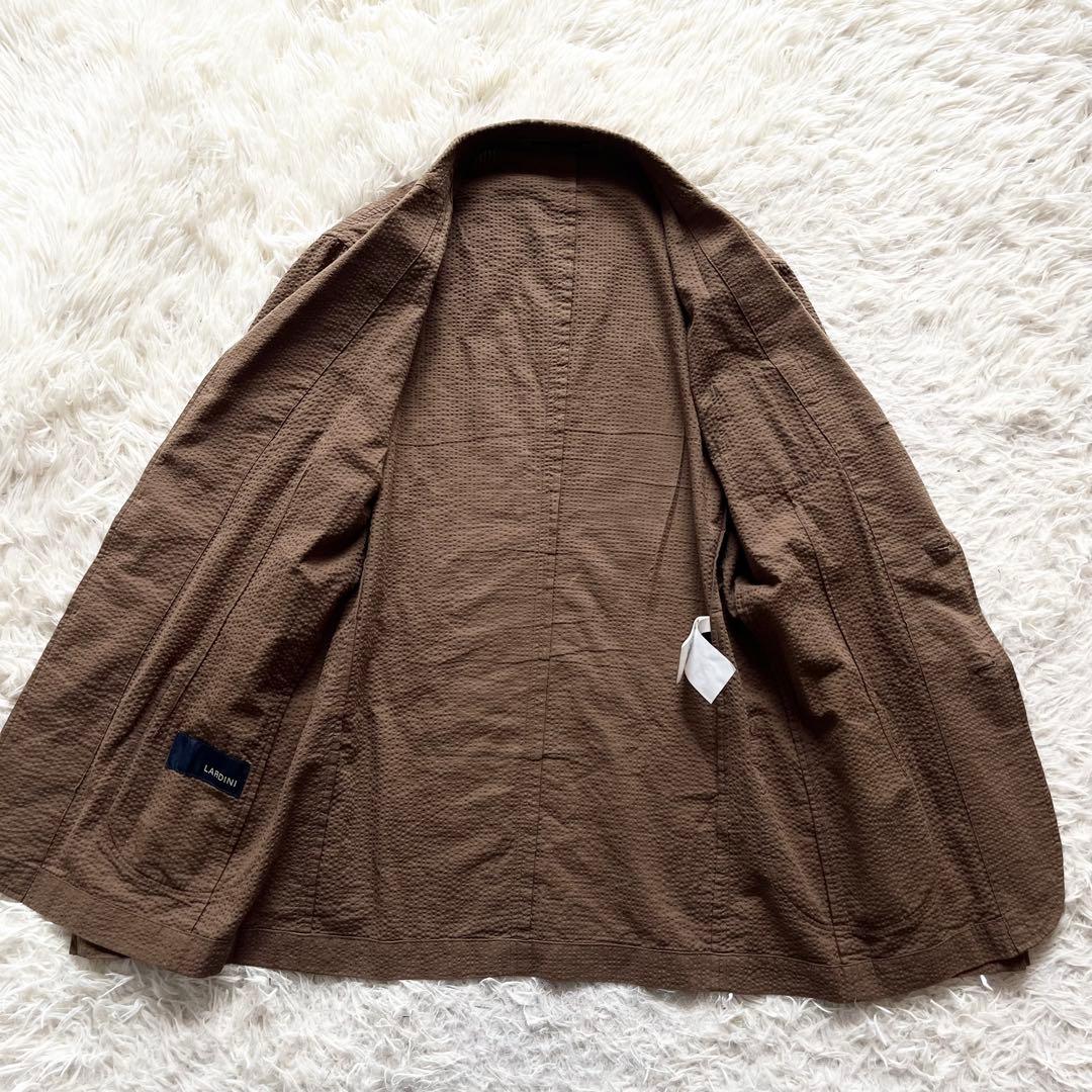 <美品>LARDINI 新ロゴ ブラウン シアサッカー ジャケット サイズ46