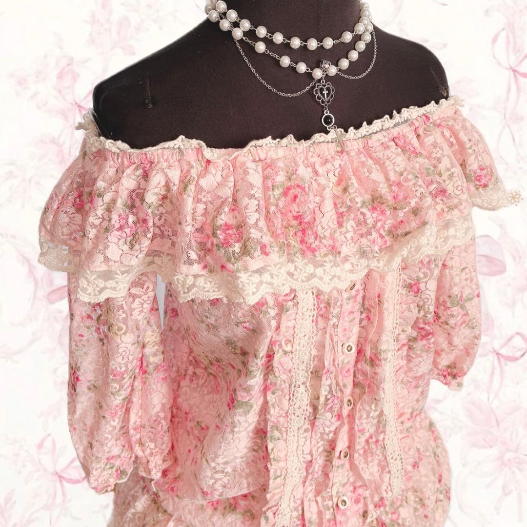 y2k LIZ LISA オフショルダー 花柄 パワーネット 姫ギャル 平成