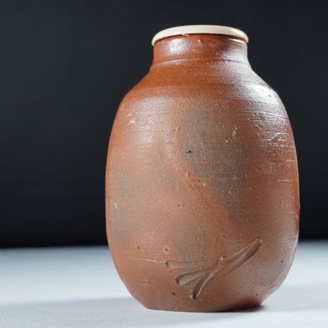 藤原雄　備前緋襷茶入　共箱　仕覆付　人間国宝　茶道具　濃茶