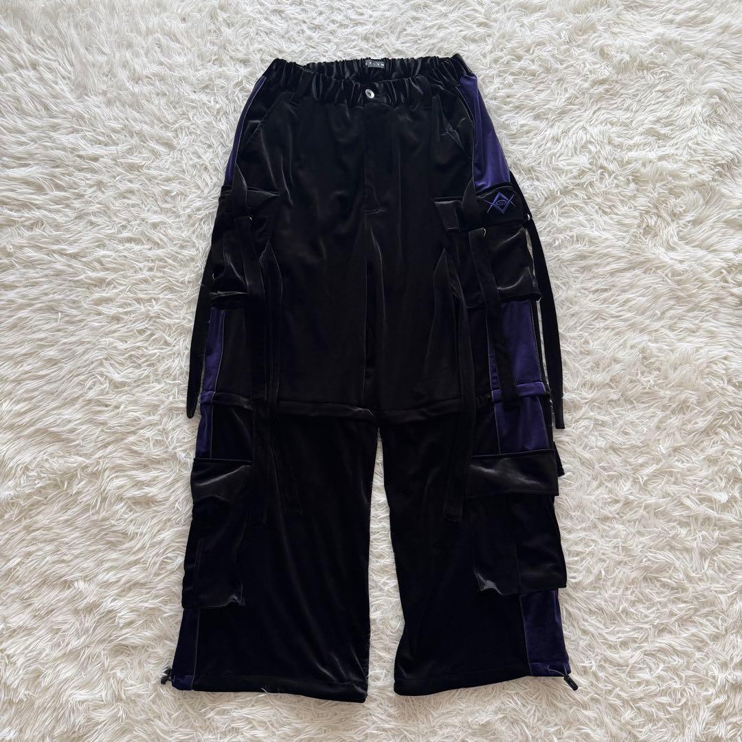 美品【レフレム】2WAY　ワイド　ベロア カーゴパンツ　黒　y2k