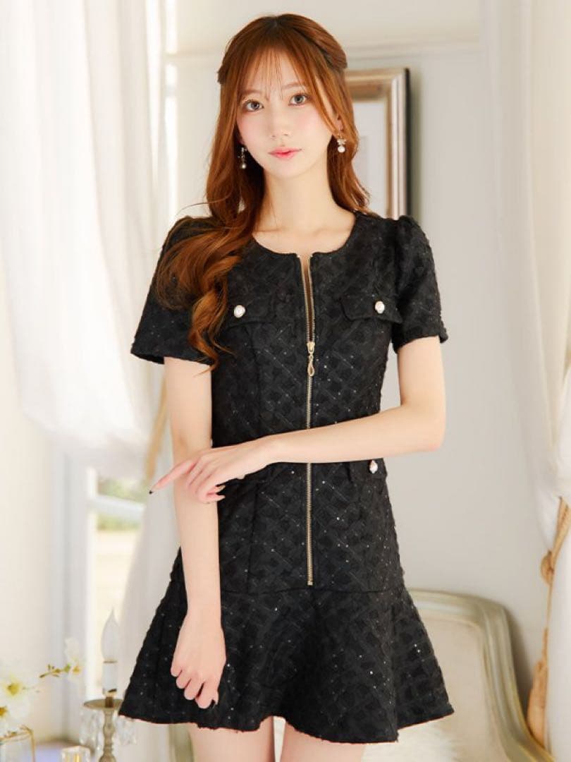 ツイードローライズミニドレス/キャバドレス