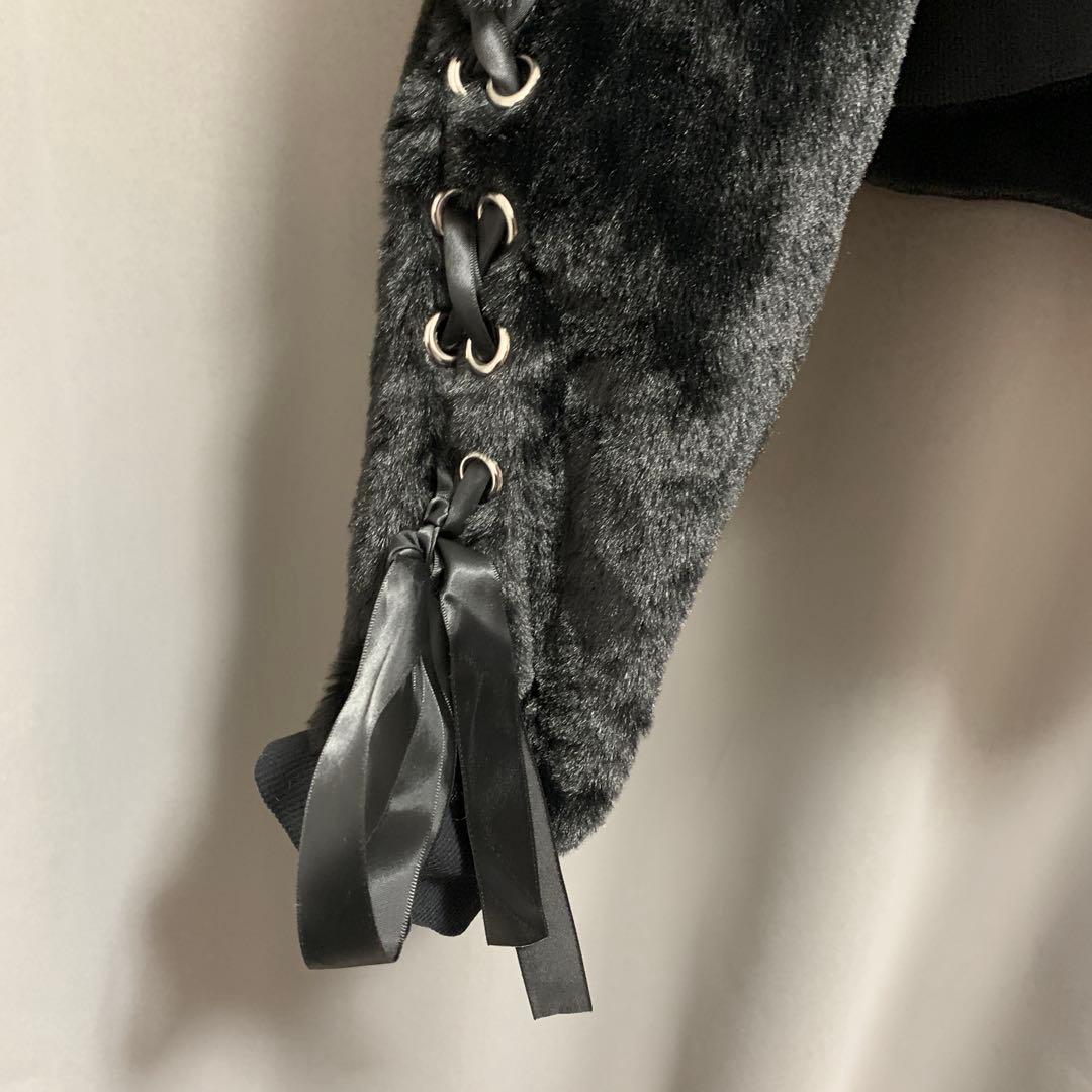 Amilige ネコ耳ハートロゴ刺繍ZIPショートファーコート