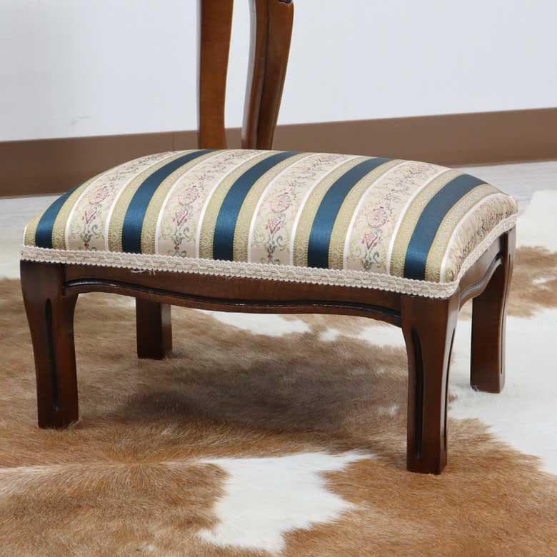 イタリア フットスツール 猫脚 ネイビーストライプ 玄関用 完成品