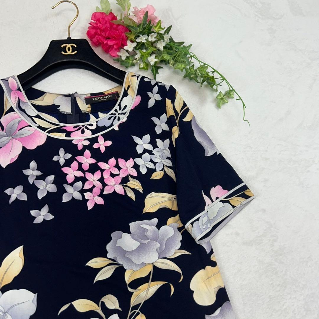 J806 美品 XL レオナール カットソー ネイビー レディース