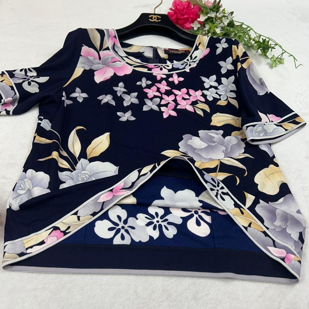 J806 美品 XL レオナール カットソー ネイビー レディース