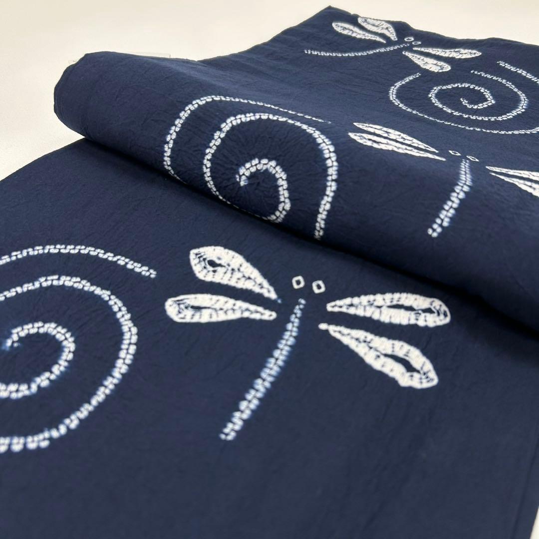 浴衣　絞り浴衣　本場　有松絞り　トンボ　渦　藍紺　新品　未使用　0801⑥