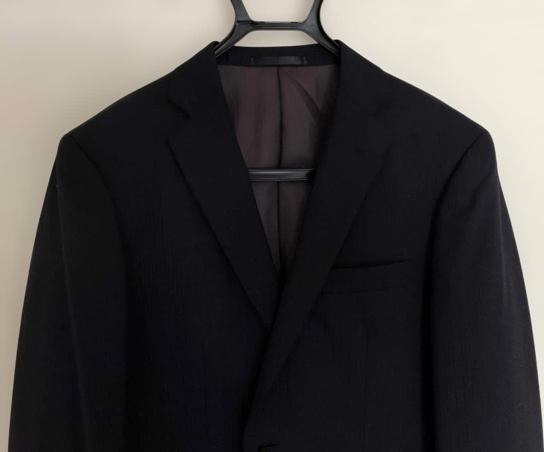 ★新品未使用！2パンツ メンズスーツ ネイビー 織柄 A7 ノータック スリム