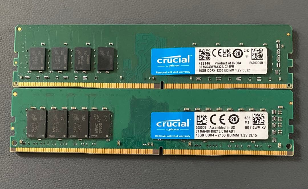 crucial (16GBx2)DDR4 3200MHz 2133MHzセット