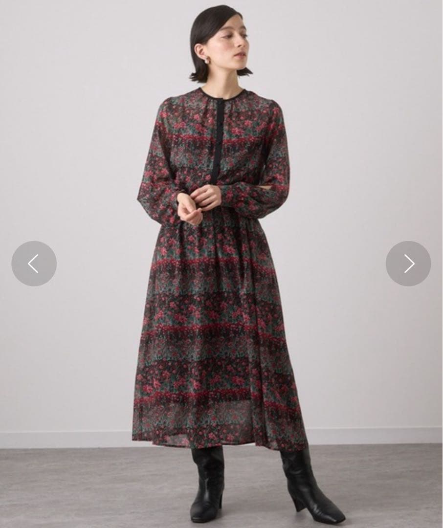 22AW定価6.8万　ANAYI アナイ　ティアードフラワープリント　ワンピース