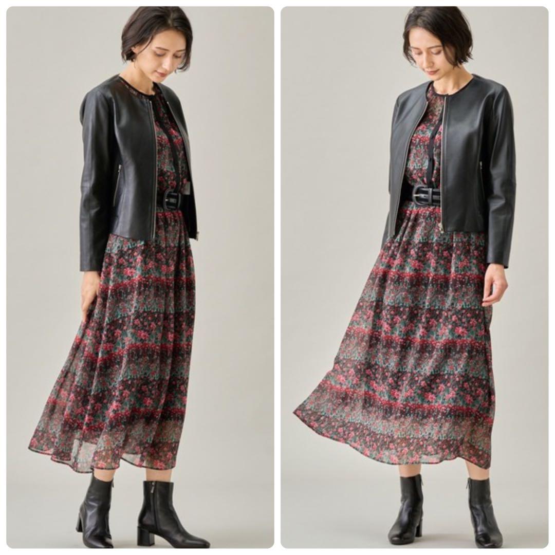 22AW定価6.8万　ANAYI アナイ　ティアードフラワープリント　ワンピース