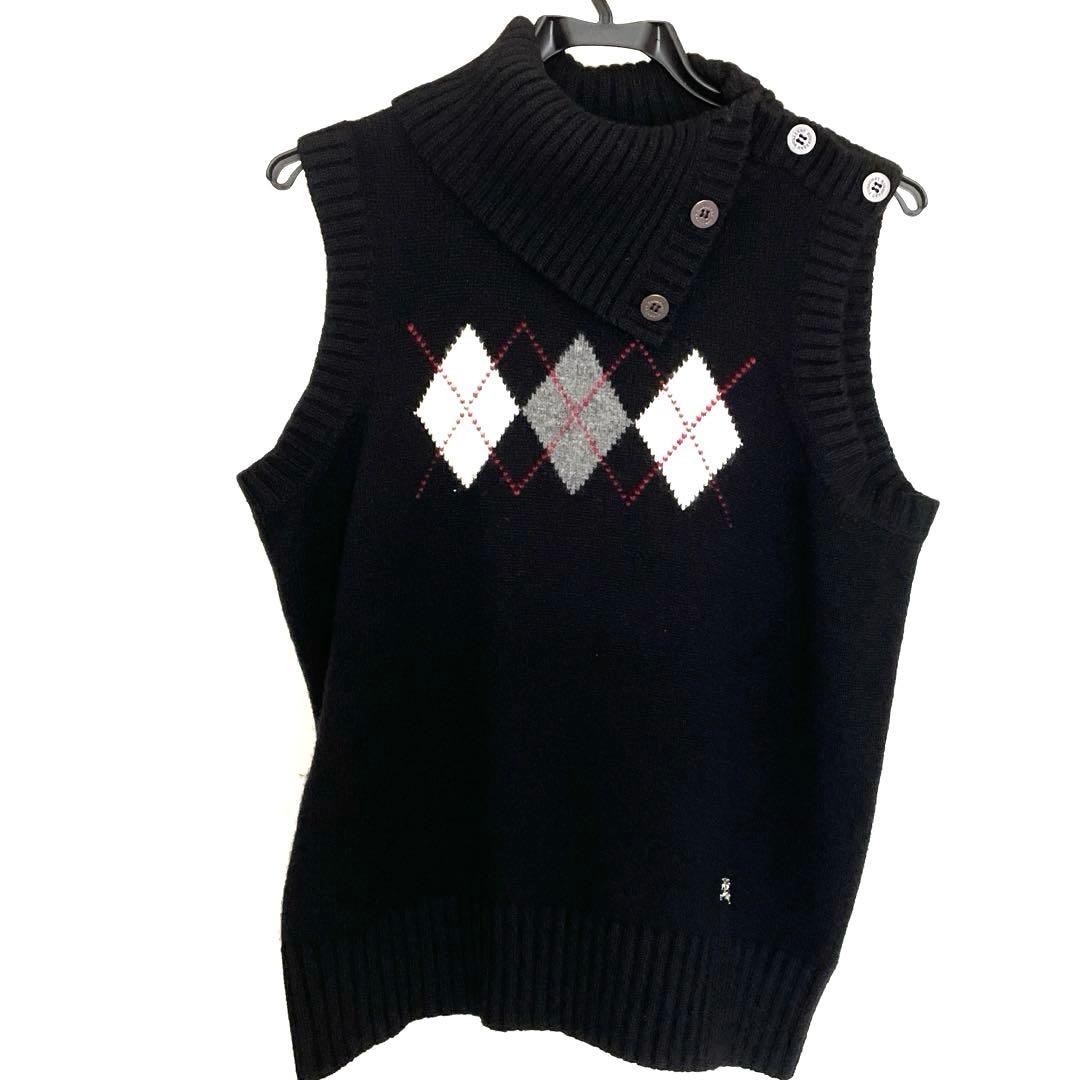 バーバリーロンドン　黒　LL カシミヤ混ハイネックベスト　大きなサイズ