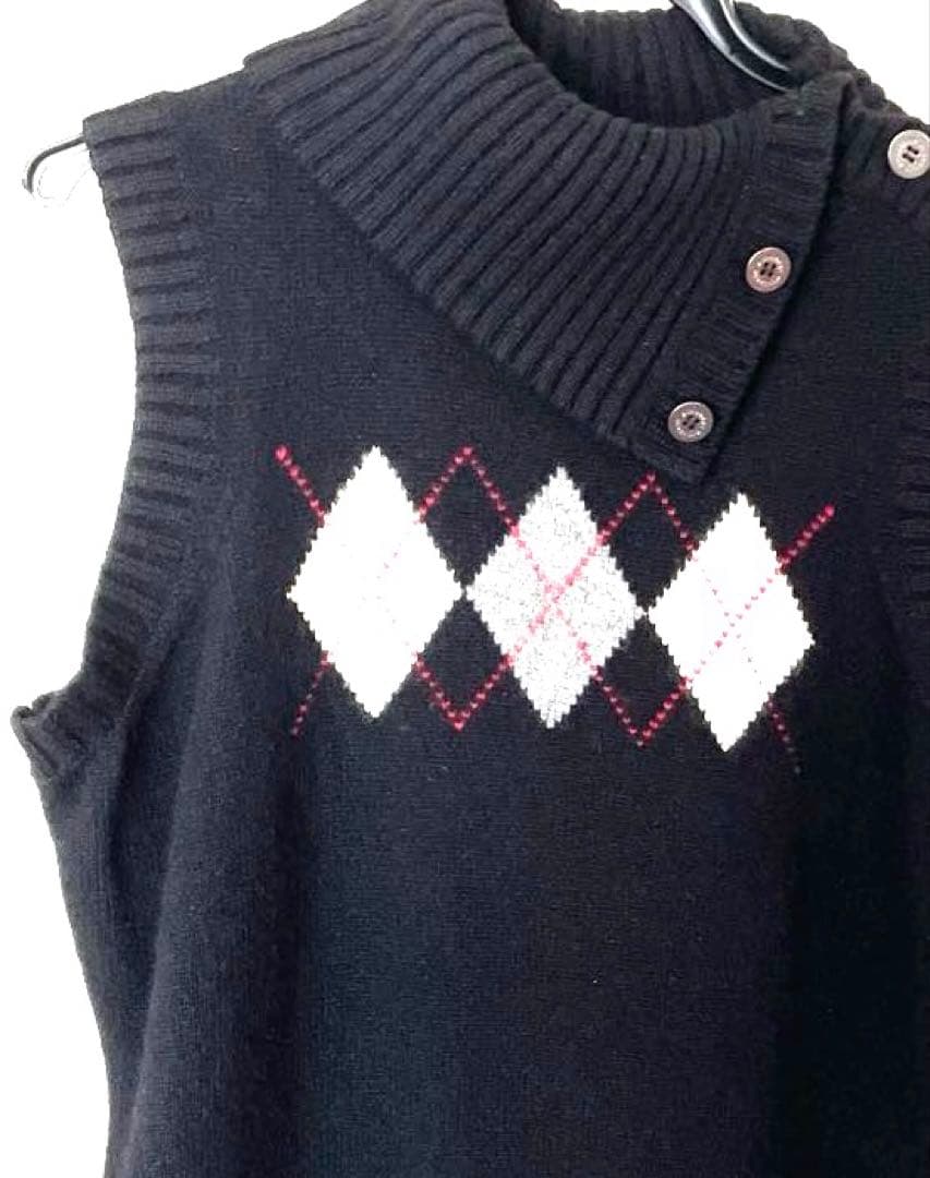 バーバリーロンドン　黒　LL カシミヤ混ハイネックベスト　大きなサイズ