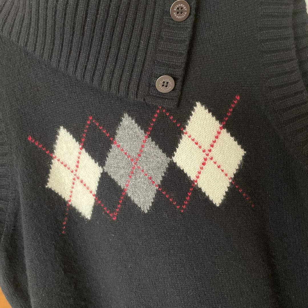 バーバリーロンドン　黒　LL カシミヤ混ハイネックベスト　大きなサイズ