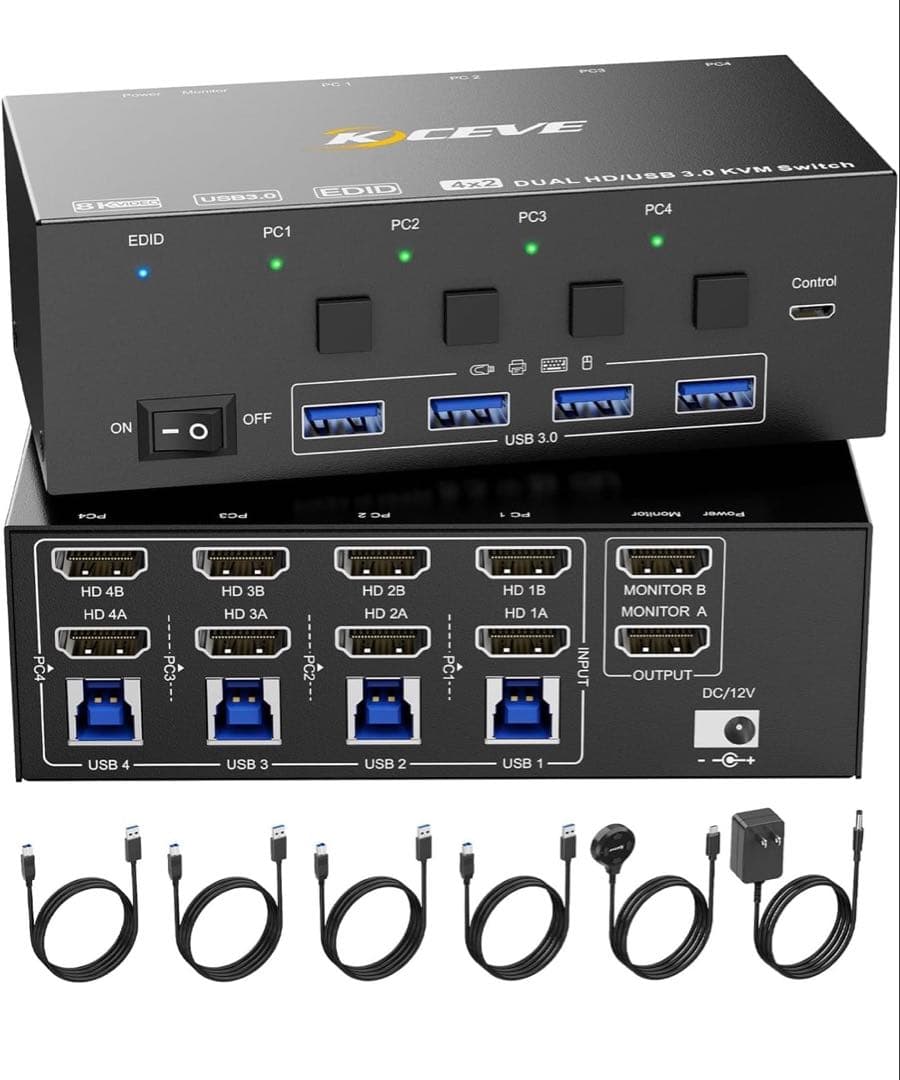 KCEVE HDMI 2.1 KVMスイッチ PC切替器 4入力2出力 EDID